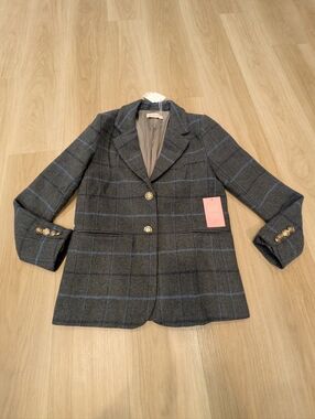 Ivy City NWT Grey And Blue Plaid Blazer Size XS